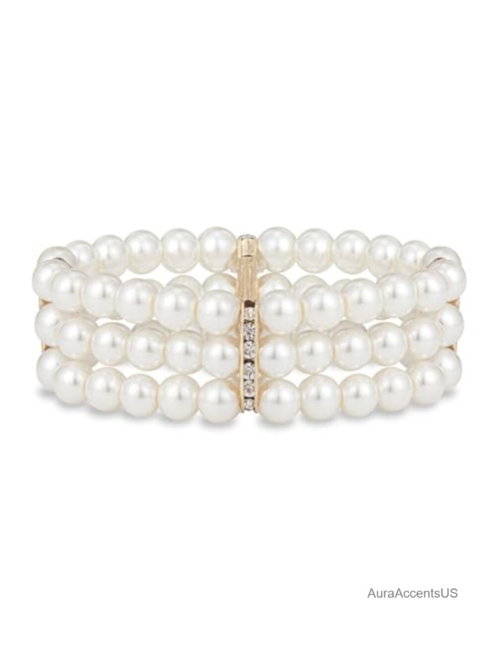 Faux Pearl Bracelet, 3 Strand, Gold Plated, 1920s Gatsby Style, Elegant Jewelry